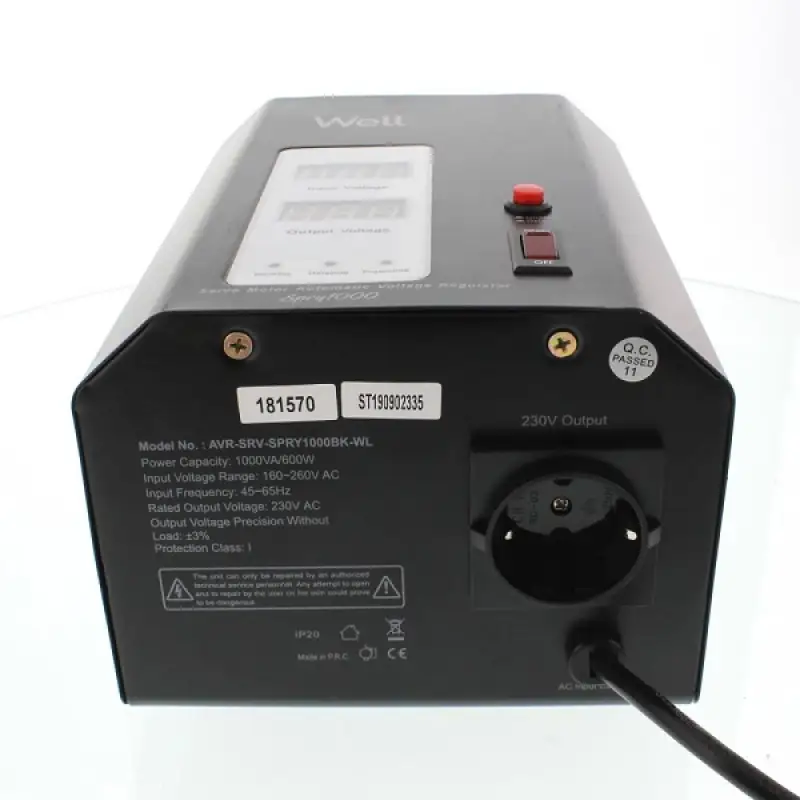 Stabilizator automat de tensiune 1000VA cu servomotor pe perete 600W AVR-SRV-SPRY1000BK-WL.42334                                                                                                        
