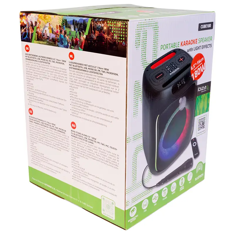 Boxa portabila 6.5''/16cm 100W BT/FM/USB/MSD CUBE180