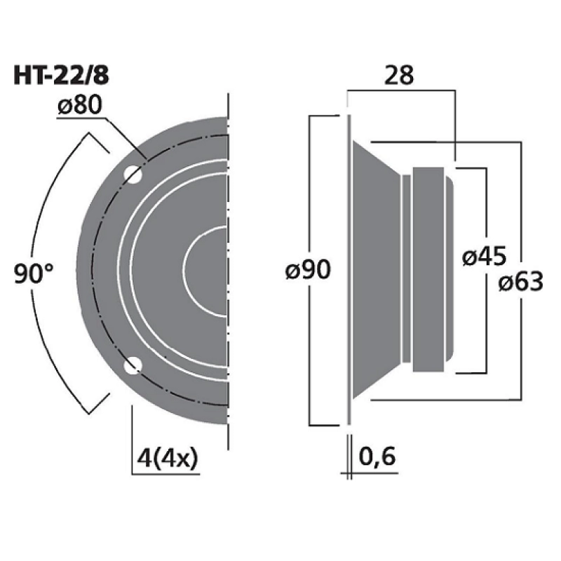 HT-22/8 difuzor tweeter 20w max power 10w/rms /8hom 45406