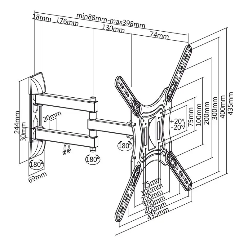 Suport TV de perete 23-55 inch ( 50cm-137cm) 30Kg negru KM1303.49008                                                                                                                                    