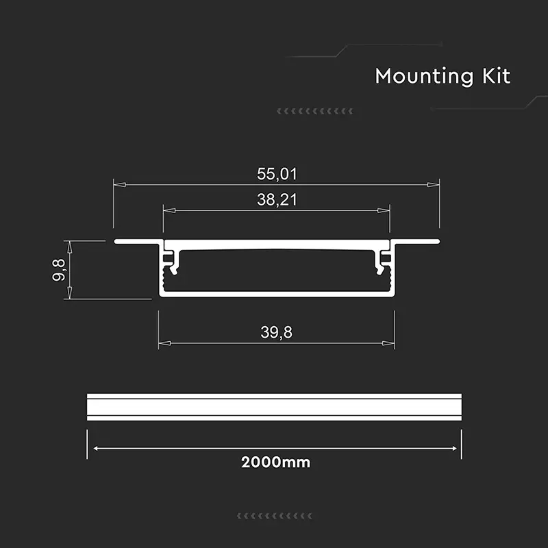 Profil aluminiu pentru banda Led 2m 40mm x 10mm argintiu sku-24101 40256                                                                                                                                