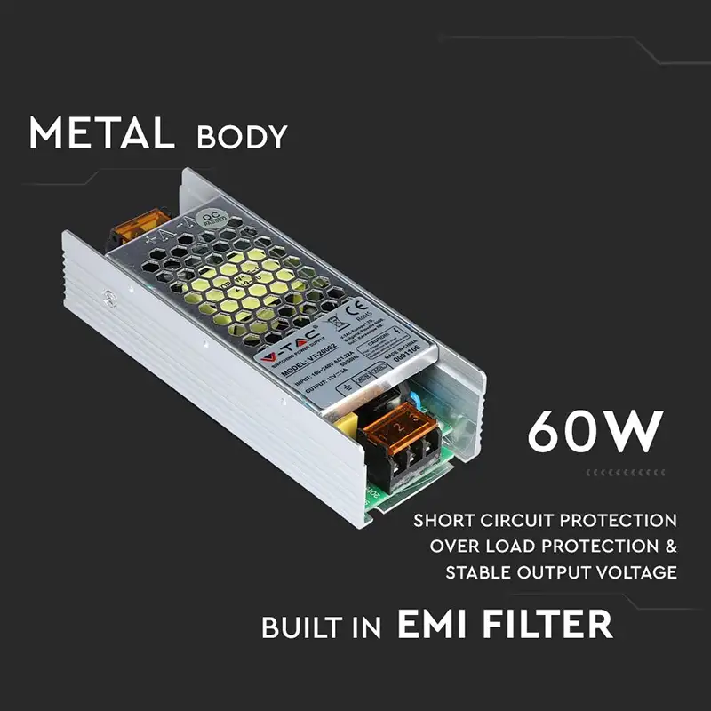 Sursa alimentare SMPS 12V/5A 60W Slim IP20 SKU-3246.45970                                                                                                                                               