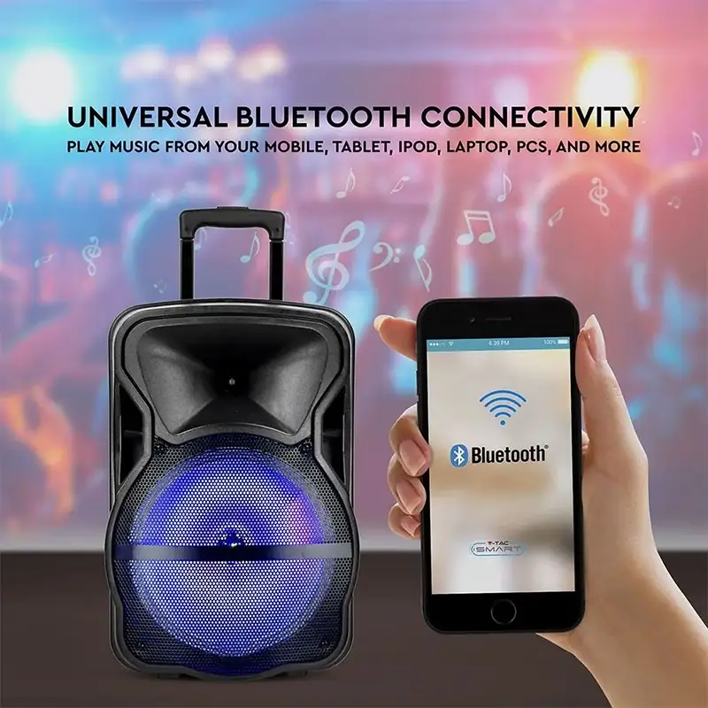 BOXA PORTABILA ILUMINATA LED 15"/38CM 50W RMS CU USB/SD/BT/FM SKU-7738