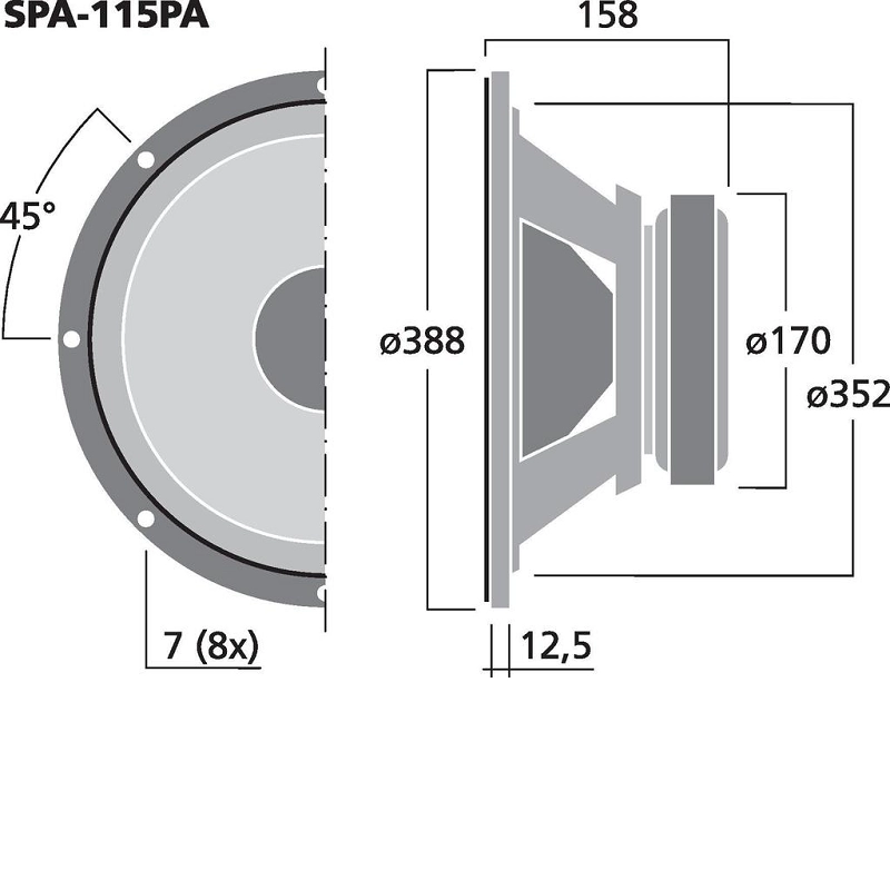 Difuzor Bass 15 inch 250 W /8 ohm RMS Monacor SPA-115PA 15'' 40578