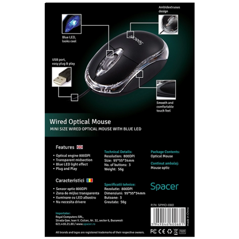 Mouse optic usb cu fir SPMO-080 SPACER 46423