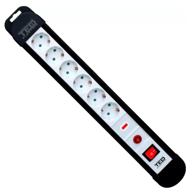 Prelungitor cu protectie 6 prize 3 metri cu intrerupator cablu 3 x 1.5mm ted000927 47812                                                                                                                