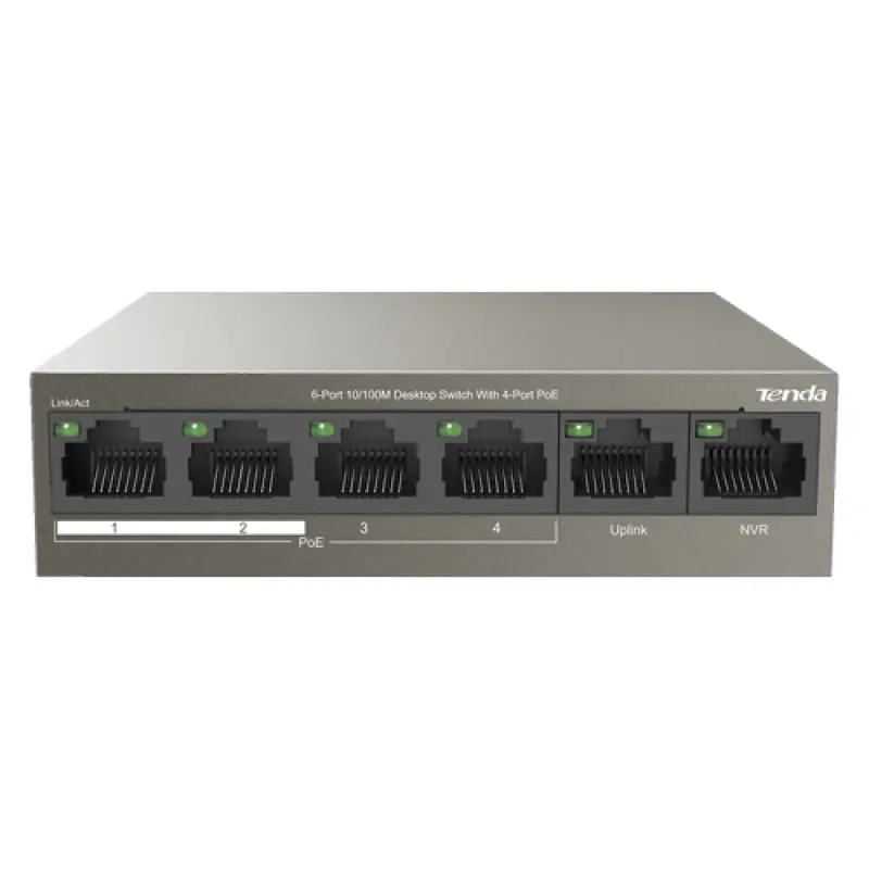 Switch 4 porturi PoE ,2 porturi uplink RJ45 10/100Mbps Tenda tnd-tef1106p-4-63w 41394                                                                                                                   
