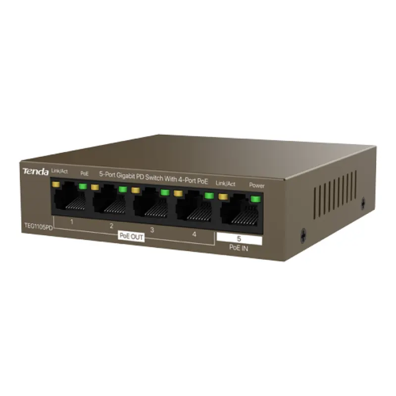 Switch 4 porturi PoE Out , 1 port PoE In Gigabit Tenda tnd-teg1105pd  44200                                                                                                                             