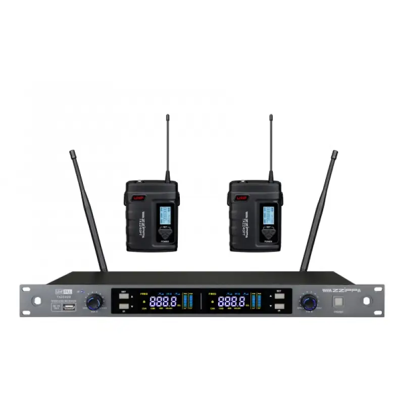 Microfon wireless Set UHFZZIPP TXZZ422 Receiver 2 canale ,2 mic lavaliera + 2 mic casca 48658                                                                                                           