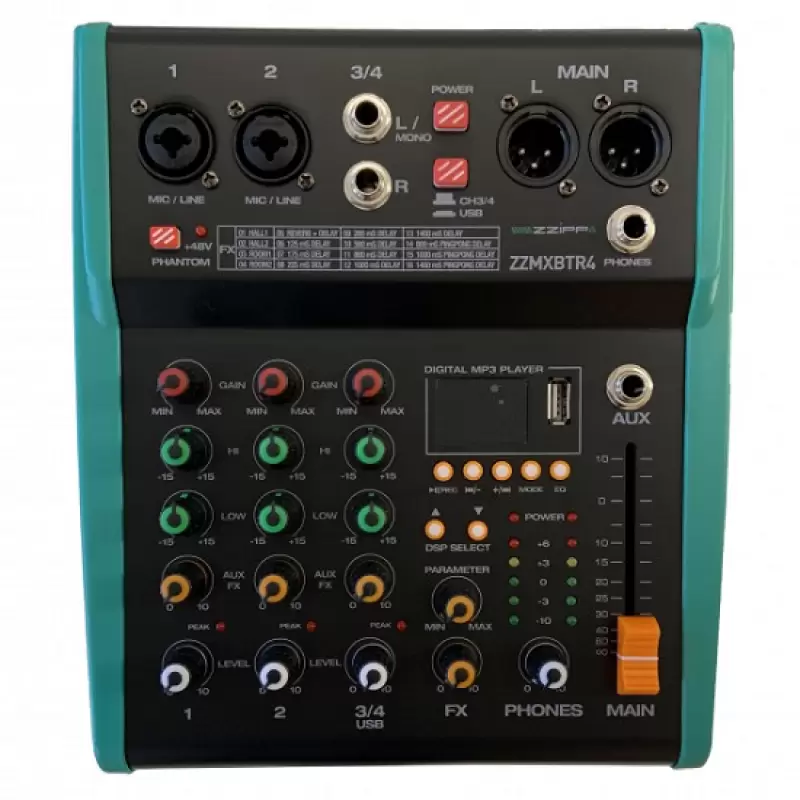 Mixer Compact cu 4 chanale si player mp3 ,DSP multi-efect Bluetooth ZZIPP ZZMXBTR4 47042
